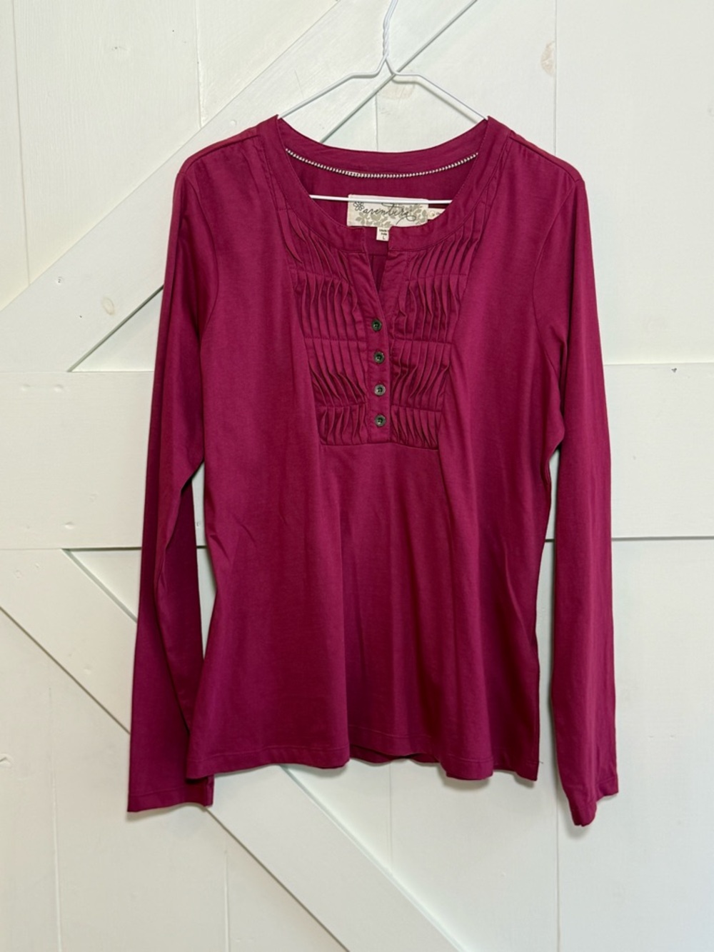 Aventura Organic Cotton Pintuck Henley Top Magenta Berry Size L